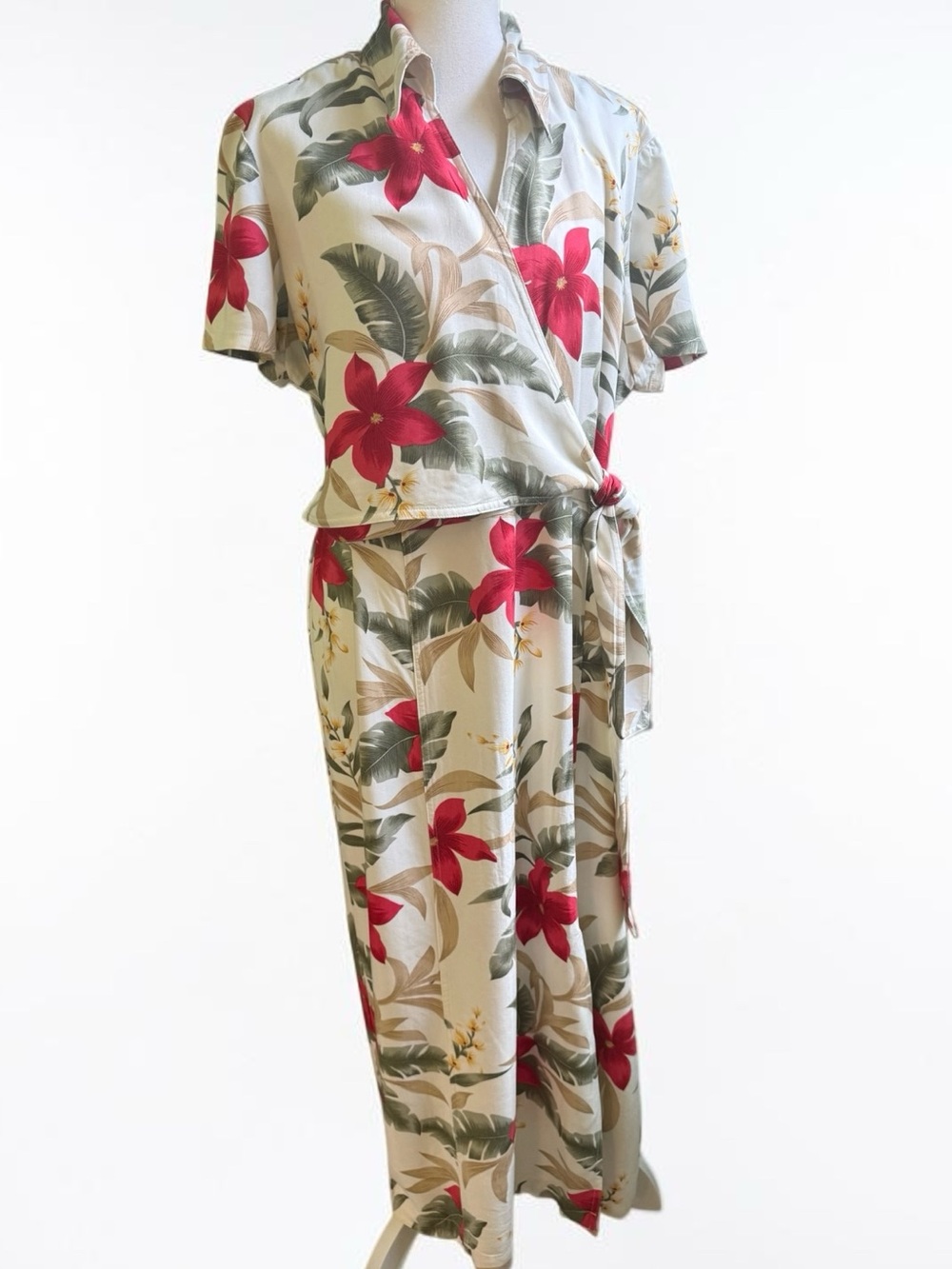 Caribbean Joe Tropical Floral Print Maxi Wrap Dress PXL